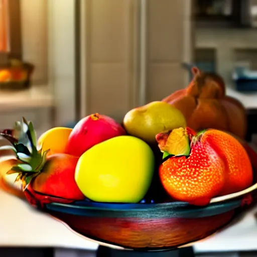 Image similar to a fruit basket on top of a kitchen table