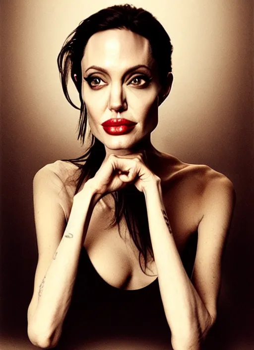 Prompt: close - up portrait of angelina jolie by sarah moon,