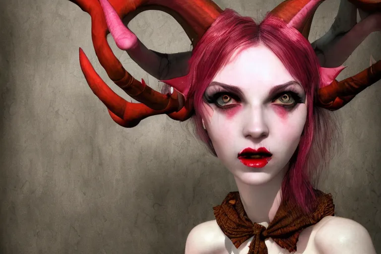 Image similar to pretty demon girl with horns photograph in the style of ray caesar, colorful, realistic, 8 k,