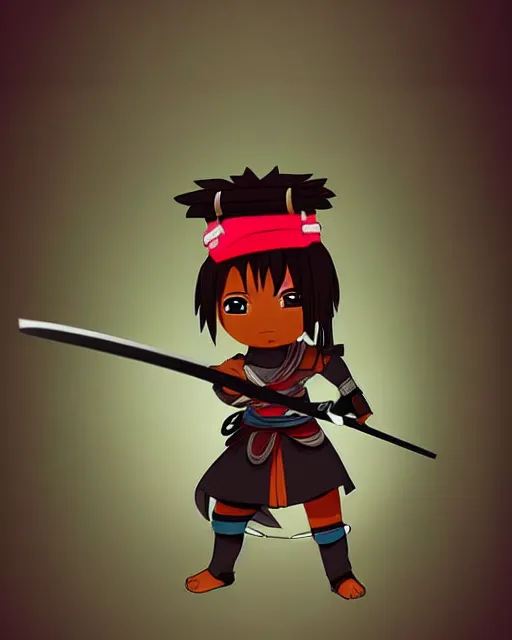 Image similar to a cute african samurai warrior, cute chibi anime style, artstation, deviantart, pinterest, yasuke 5 0 0 px models