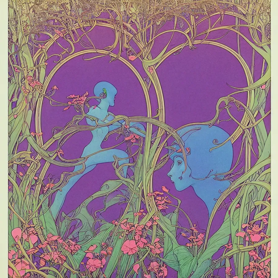 Prompt: ( ( ( ( beautiful strange forest and flowers surrounded by an art nouveau style decorative frame ) ) ) ) by mœbius!!!!!!!!!!!!!!!!!!!!!!!!!!!, overdetailed art, colorful, record jacket