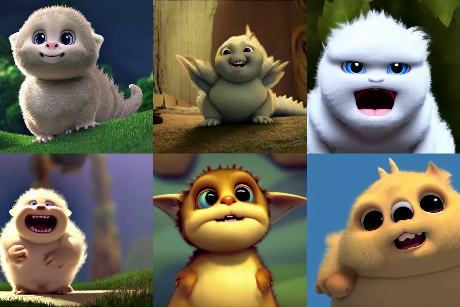 Prompt: cute fluffy fat baby dragon looking up at the camera, by pixar