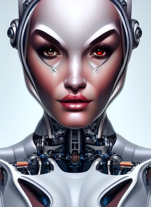 Image similar to portrait of a cyborg woman by Artgerm, biomechanical, hyper detailled, trending on artstation