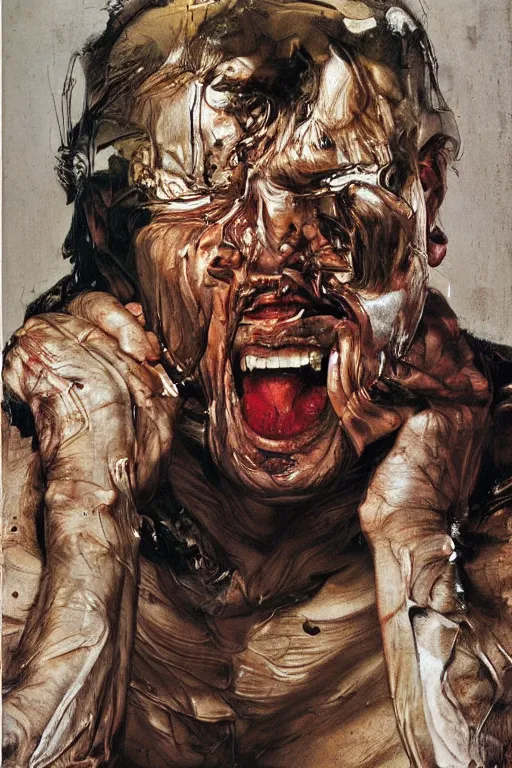 Image similar to portrait of a man enraged, part by Jenny Saville, part by Lucian Freud, part by Norman Rockwell