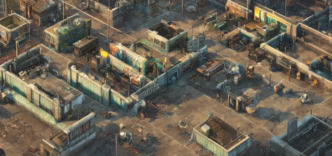 Image similar to Isometric 3d octane render of Fallout 4 Diamond City