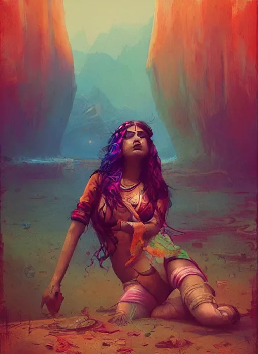 Image similar to hyper realistic photography of festival warrior curvy goa girl saturated colors, cinematic, greg rutkowski, juan gimenez