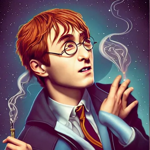 Prompt: harry potter smoking weed and being high as a kite, Pixar style, by Tristan Eaton Stanley Artgerm and Tom Bagshaw.