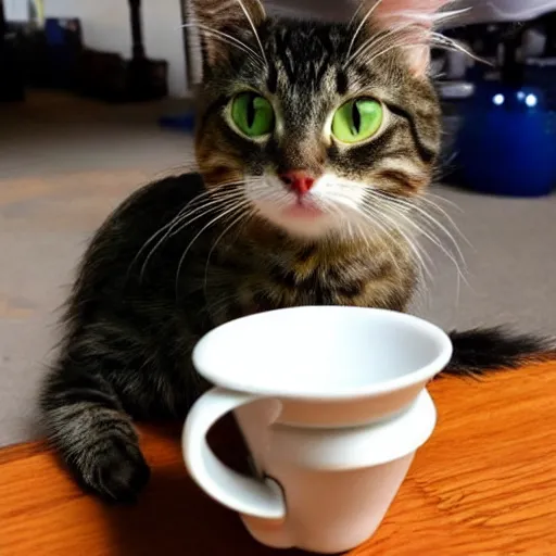 Image similar to a kiwi cat drinking coffee