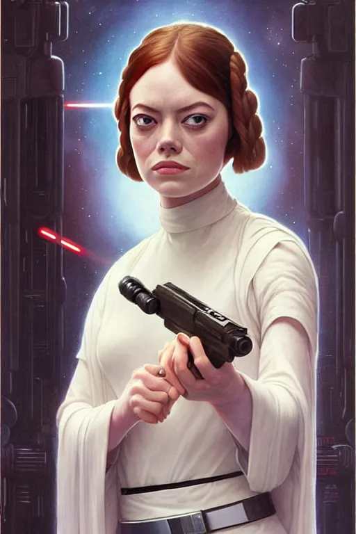 Image similar to emma stone as princess leia in star wars, by magali villeneuve and william bouguereau