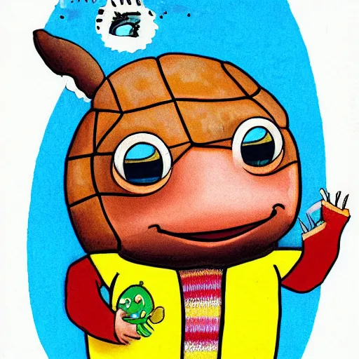 Image similar to a crying turtle by richard scarry