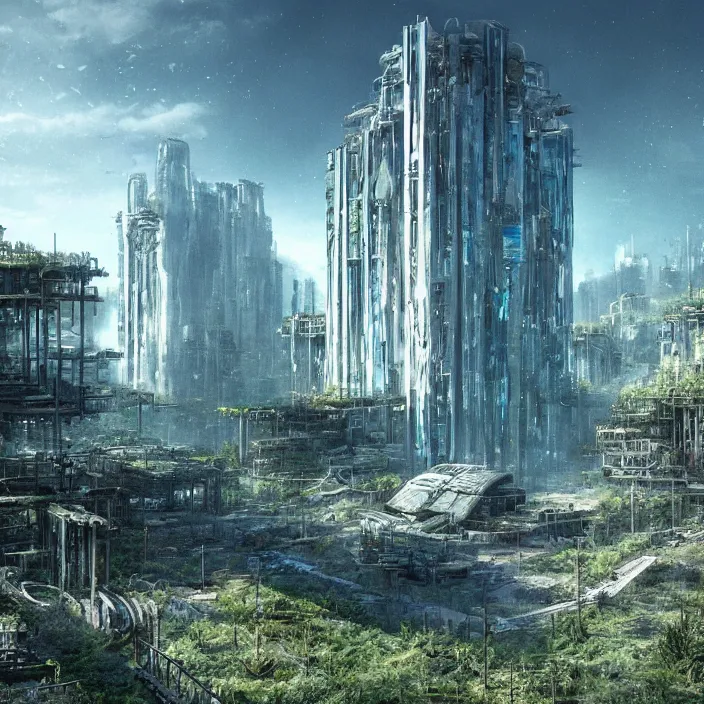 Image similar to a building in a serene landscape, biopunk