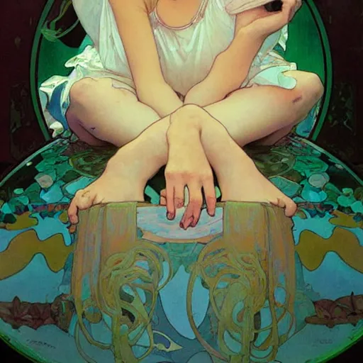 Image similar to egirl!!!!! aesthetic!!!! girl painting by tran nguyen ilya kuvshinov alphonse mucha and greg rutkowski