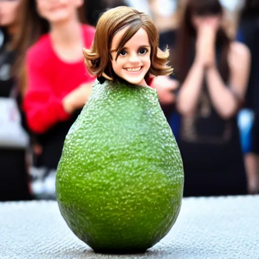 Prompt: tiny emma watson as an avocado chair