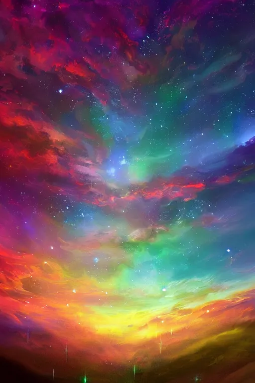 Prompt: digital painting beautiful glossy art cosmic sky