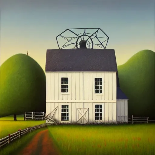 Image similar to a painting of a farm house, an ultrafine detailed painting by rafal olbinski, behance contest winner, pop surrealism, detailed painting, very detailed, minimalist, skeuomorphic, airbrush art