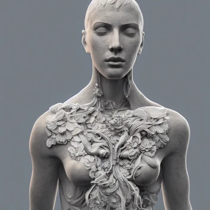 Image similar to stoic statue wearing clothes, vaporwave, aesthetic, naturel, symmetrical face, hyper detailed, digital sculpture, trending in artstation, cinematic lighting, studio quality, smooth render, unreal engine 5 rendered, octane rendered, art style by klimt and nixeu and ian sprigger and wlop and krenz cushart