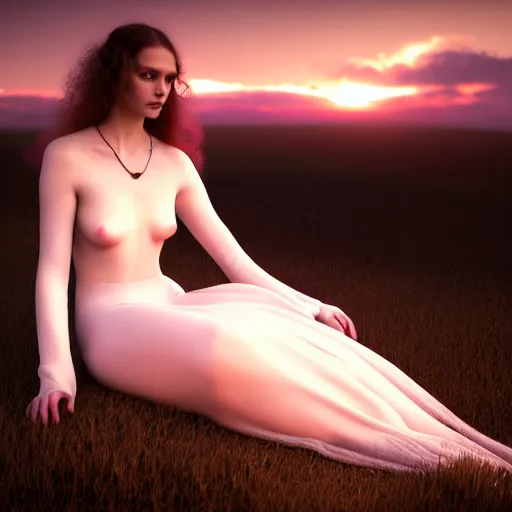 Prompt: photographic portrait of a stunningly beautiful gothic female in soft dreamy light at sunset, god rays, contemporary fashion shoot, by edward robert hughes, gustav klimt, annie leibovitz and steve mccurry, david lazar, jimmy nelsson, breathtaking, 8 k resolution, extremely detailed, beautiful, establishing shot, artistic, hyperrealistic, beautiful face, octane render