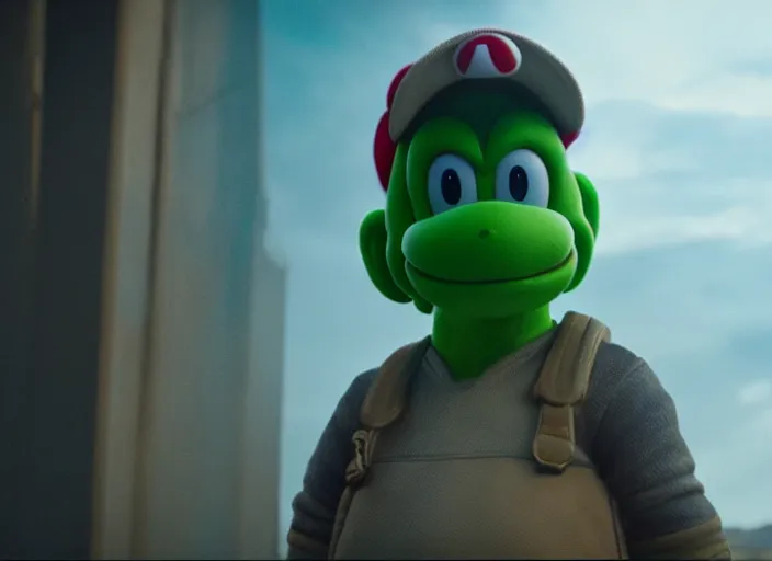 Image similar to film still of yoshi in the new sci - fi movie, 8 k