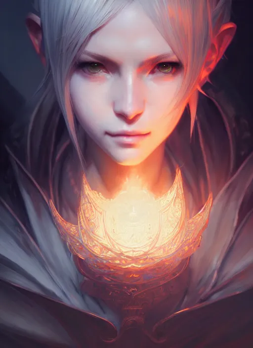 Image similar to portrait of final fantasy xiv, intricate, elegant, glowing lights, highly detailed, digital painting, artstation, concept art, smooth, sharp focus, illustration, art by wlop, mars ravelo and greg rutkowski