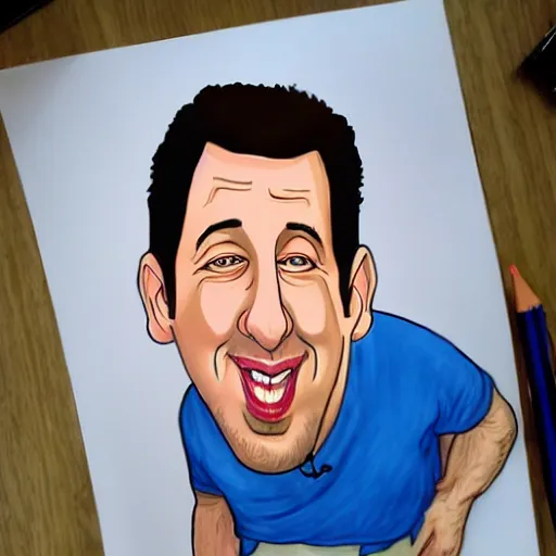 Image similar to a caricature drawing of adam sandler