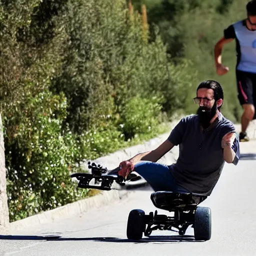 Image similar to pablo echenique in his wheelchair skateboarding in el valle de los caidos, in spain