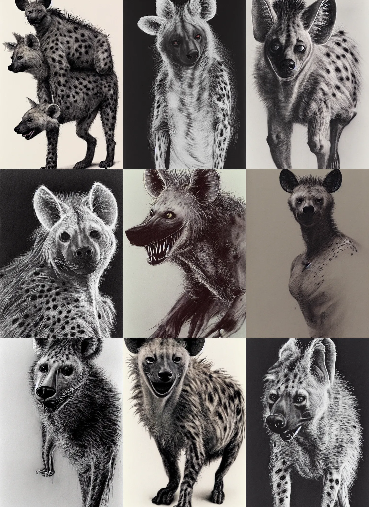 Prompt: fursona / furry, hyena, male, by stephen gammell