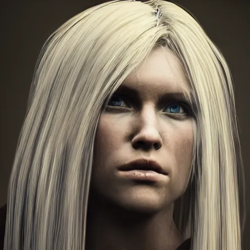 Prompt: legendary pretty blond female warrior, shallow depth of field, moody lighting, 8 k, concept art,