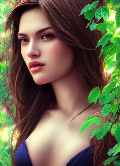 Image similar to photo of a gorgeous female in the style of stefan kostic, realistic, half body shot, sharp focus, 8 k high definition, insanely detailed, intricate, elegant, art by stanley lau and artgerm, extreme bokeh foliage