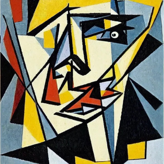 Prompt: cubistic portrait of Samuel Beckett by Picasso and Georges Braque, analytical cubism, brushstrokes