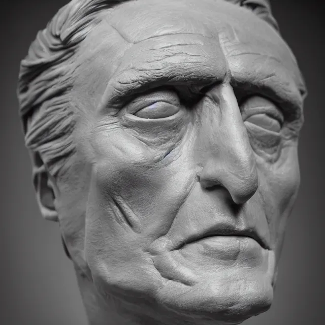 Image similar to photography of a bust of old Kirk Douglas made of clay by Sebastian Kruger and Michelangelo, 50mm, studio atmosphere, 8K, rim light, octane render, ultra-realistic