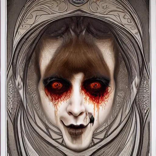 Prompt: hyperrealistic detailed crerpy artnouveau style scary portraits of layers of fear