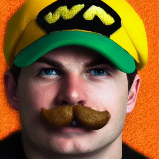 Image similar to Portrait of Max Verstappen as Wario, nintendo, high detail, realism, 4k