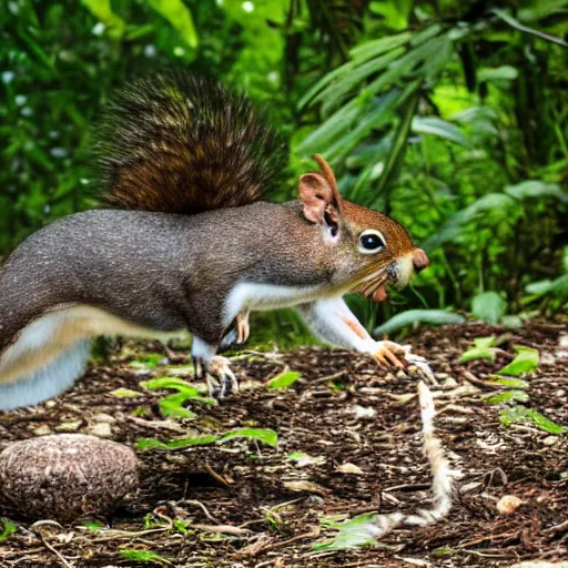 Prompt: amazing amazonian hunting a squirrel, photograph