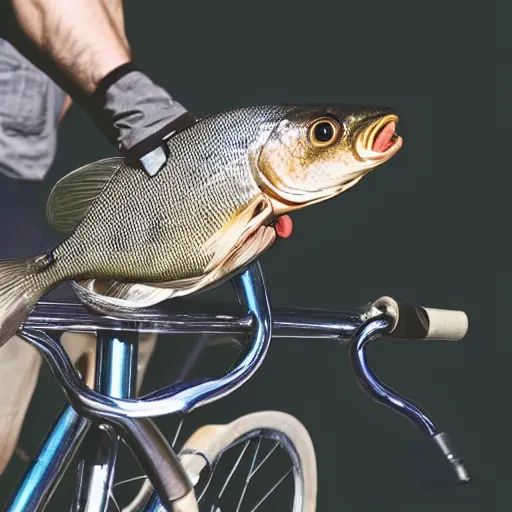 Image similar to photograph of a fish riding a bicycle
