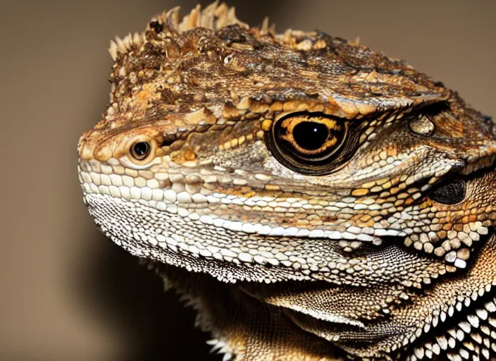 Image similar to dslr portrait still of a bearded dragon!!! with a large white beard!!!, 8 k 8 5 mm f 1. 4