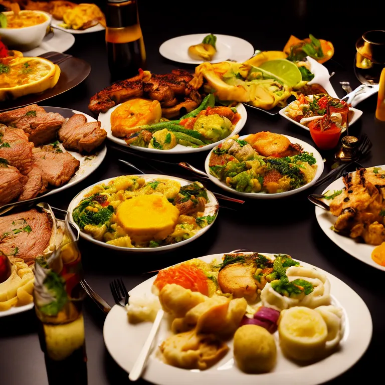 Prompt: close - up focused dslr photograph of an brazilian dinner, 8 k, high detail, volumetric lighting, hyperrealism, aesthetically pleasing, studio lighting, trending