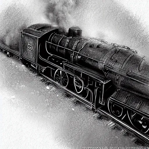 Image similar to close up of hogwarts express, pencil sketch, realistic shaded, fine details, realistic shaded lighting poster by greg rutkowski