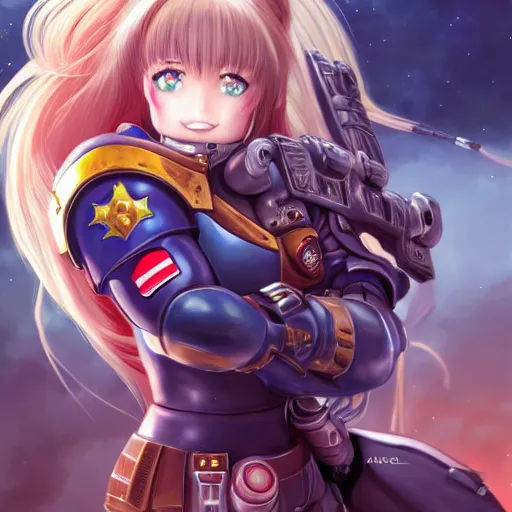 space marine as an anime girl, full body shot