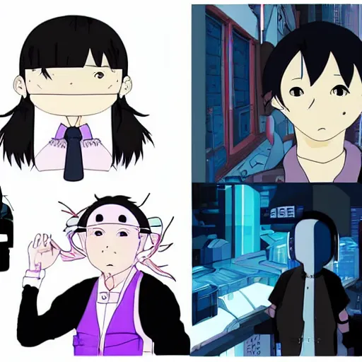 Prompt: studio ghibli cyberpunk portrait character, charming japanese cyberpunk portrait cartoon,