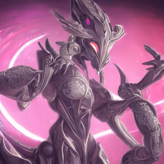 Prompt: highly detailed exquisite fanart, of a beautiful female warframe, but as an anthropomorphic elegant robot female dragoness, robot dragon head with glowing eyes shiny and smooth off-white plated armor, Fuchsia skin beneath the armor, sharp claws, long sleek tail behind, robot dragon hands and feet, standing elegant pose, close-up shot, full body shot, epic cinematic shot, professional digital art, high end digital art, singular, realistic, DeviantArt, artstation, Furaffinity, 8k HD render, epic lighting, depth of field