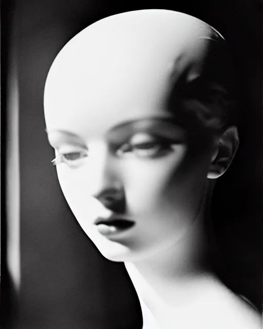 Image similar to black and white dreamy young beautiful female artificial intelligence, cinematic, rim light, bokeh, photo - realistic, elegant, high detail, 8 k, masterpiece, photo taken in 1 9 3 0 by cecil beaton