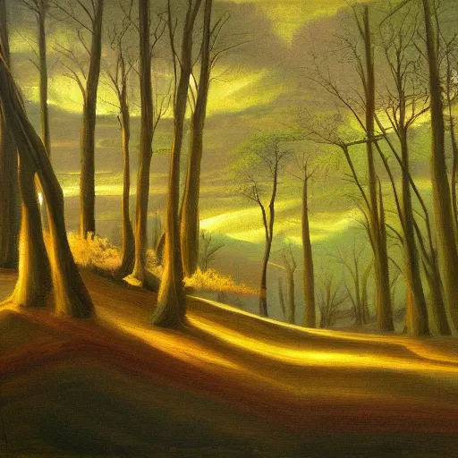 Prompt: forest painting in the style of the Hudson River School