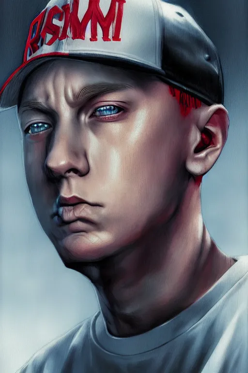 Image similar to eminem, manga cover art, detailed color portrait, artstation trending, 8 k, greg rutkowski