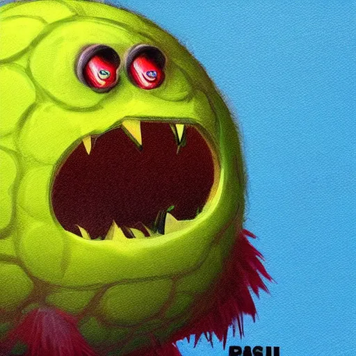 Image similar to a tennis ball monster, digital art, fantasy, magic, trending on artstation, ultra detailed, professional illustration by Basil Gogos