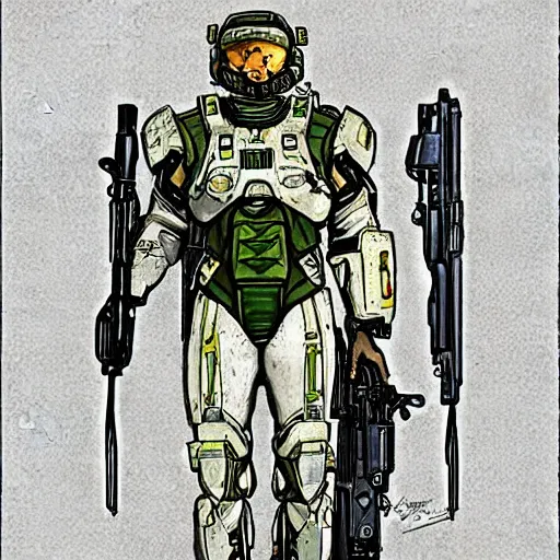 Image similar to art nouveau master chief in the style of norman rockwell