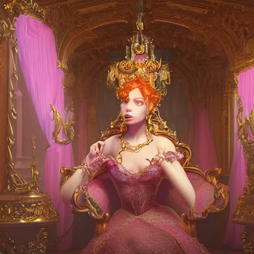 Image similar to portrait of princess, beautiful, attractive, glowing, ornate and intricate, jaw dropping, dynamic lighting, colorful, fairy tale, intricate and detailed, 4 k octane render