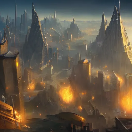 Prompt: the city midgard from final fantasy by artist gleb alexandrov, trending on artstation