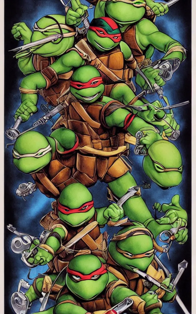Prompt: teenage mutant ninja turtle design by drew struzan