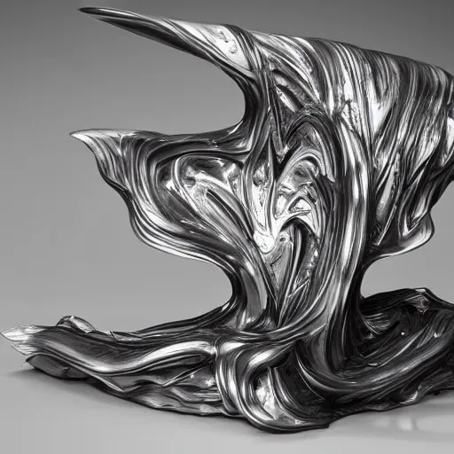 Image similar to melting liquid forms in metal abstract sculpture cyberpunk