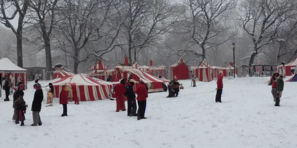 Image similar to a big circus in the snow ground